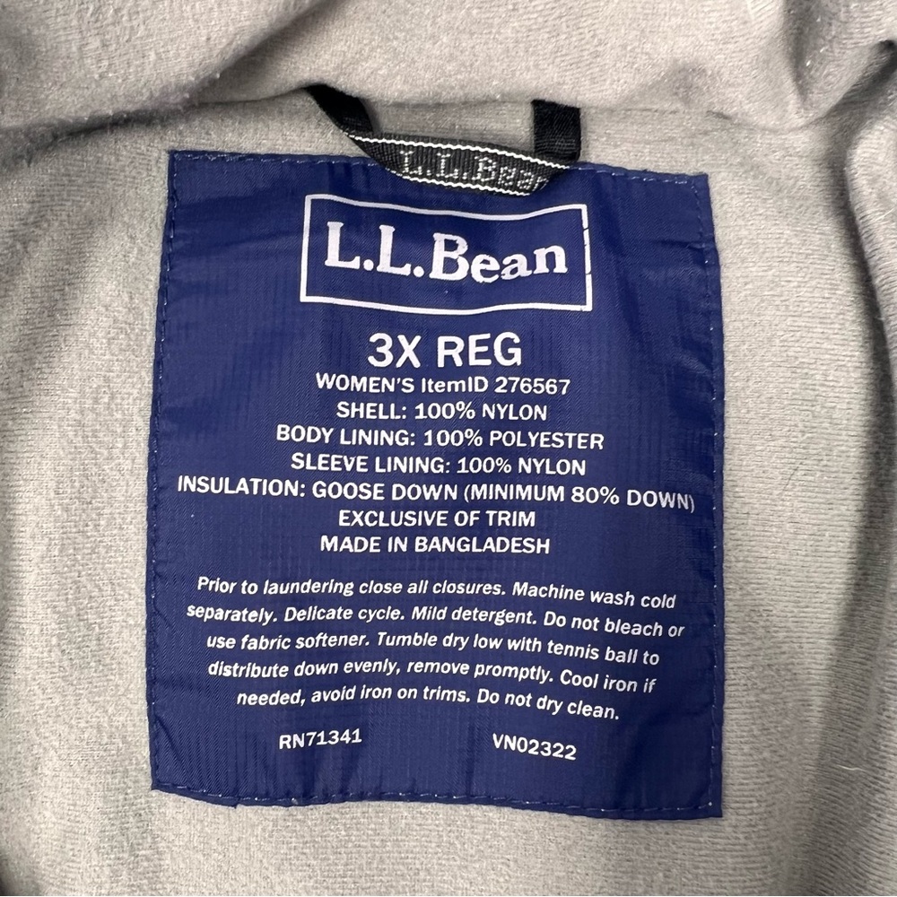 L.L. Bean Down Puffer Blue Coat 3X  ItemID 276567 GOOSE DOWN - Picture 5 of 7